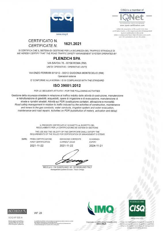 plenzich certificato ISO 39001
